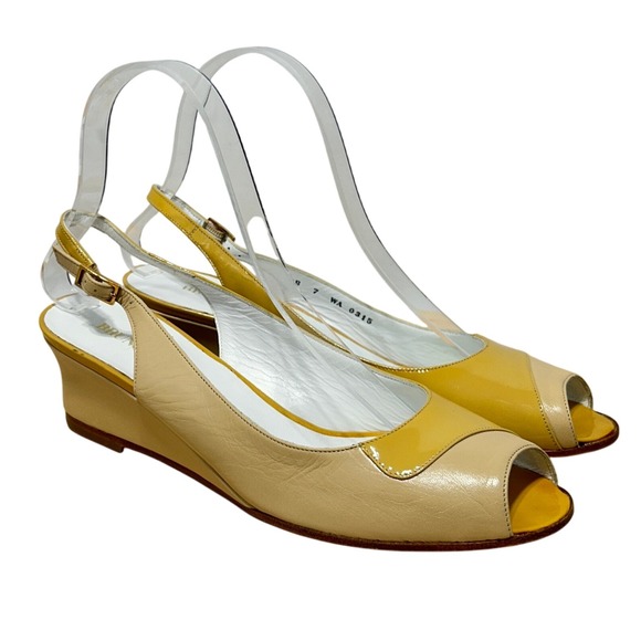 Bruno Magli Shoes - Bruno Magli Womens Peep Toe Tan Beige‎ Leather Wedge Slingback NWOB - Size 7B